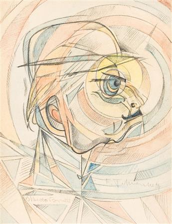 UBERTO BONETTI (1909-1993) ET AL.  [FUTURIST PORTRAITS]. Group of 5 postcards & 2 original watercolors. Postcards approx. 6x4 inches,